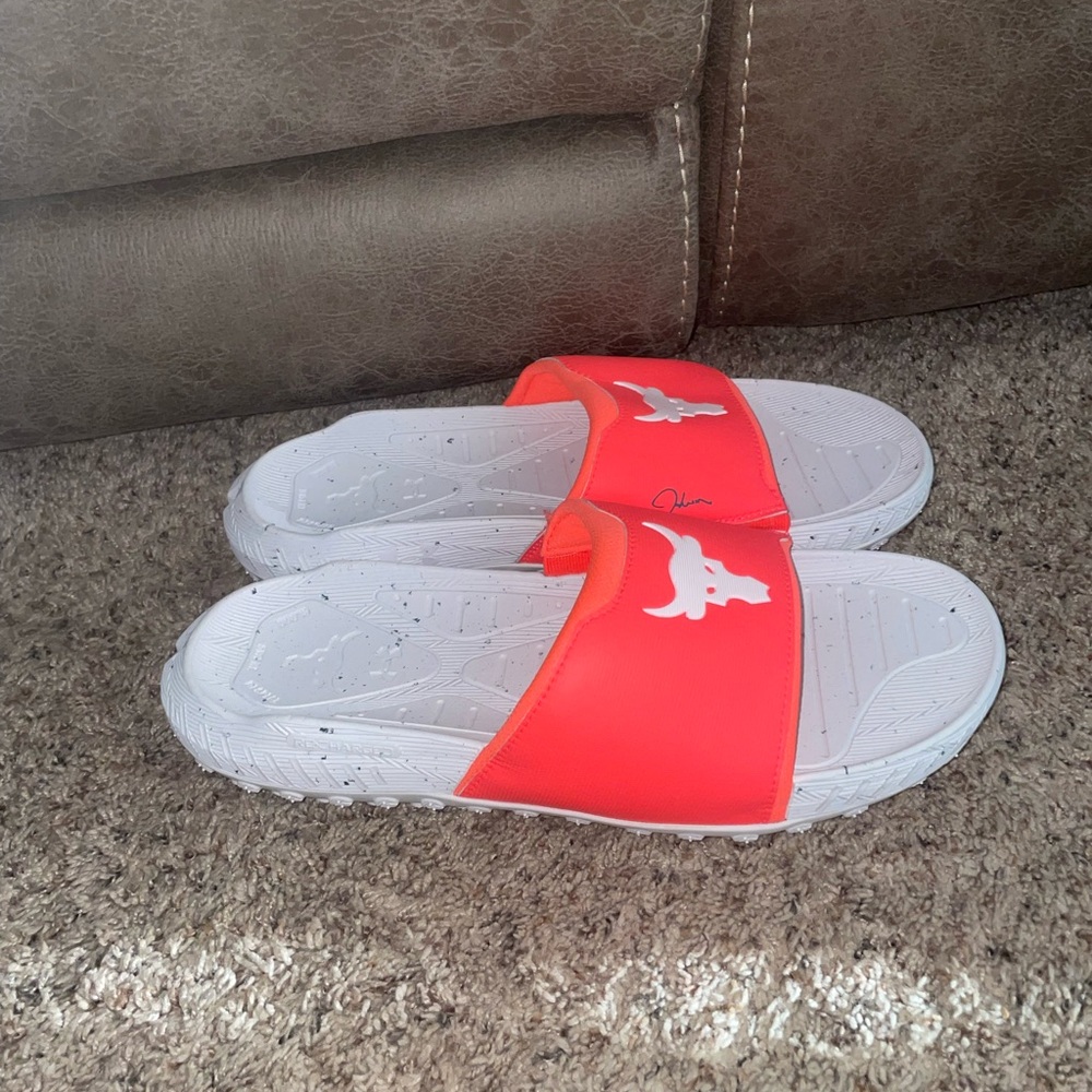 Under Armour Project Rock 3 SL After Burn White Slides 3026034-800 Men’s Size 12
